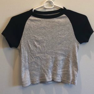 Brandy Melville navy and grey crop baseball tee
